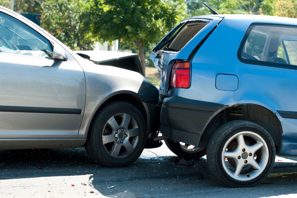 two crashed cars close up