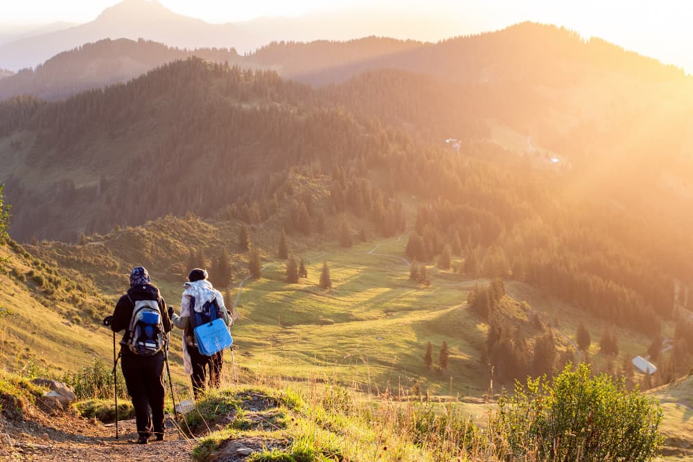 friends walking on a trail