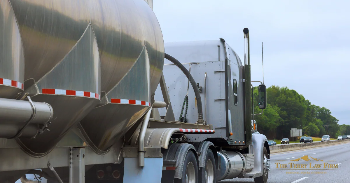tanker truck driving on a Tennessee highway where a crash could cause serious injury