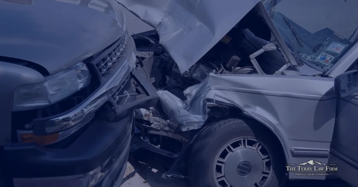Two vehicles after a head-on collision on a Sevierville, TN road